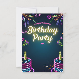 Convite Neon Birthday Party Invitations Customizable