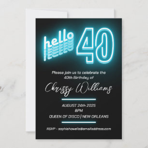 Convite Neon Blue do Partido aniversário de 40 anos