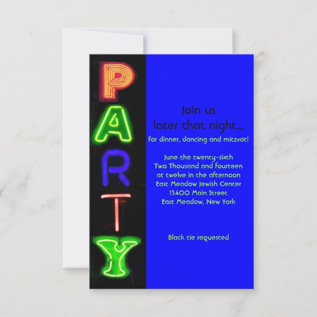Convite NEON BLUE SIGNIFICA Bar Bat Mitzvah Party Card (Frente)