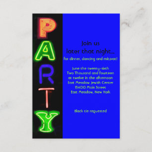 Convite NEON BLUE SIGNIFICA Bar Bat Mitzvah Party Card