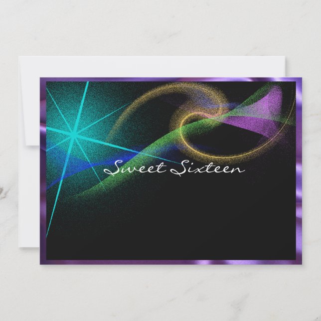 Convite Neon Bonito, Luzes do Norte, Sweet Sixteen, (Frente)