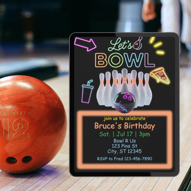 Convite Neon Bowling Birthday (Criador carregado)