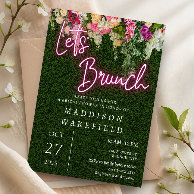 Convite Neon Brunch Chá de panela do Jardim Floral (Neon Brunch Floral Garden Party Bridal Shower Invitation)