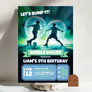 Convite Neon Bubble Soccer Knocker Ball Birthday Bash