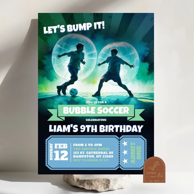 Convite Neon Bubble Soccer Knocker Ball Birthday Bash (Criador carregado)