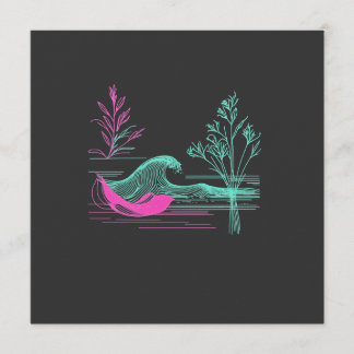 Convite NEON CALM – Arte de Linha Retro Wave e Botânica
