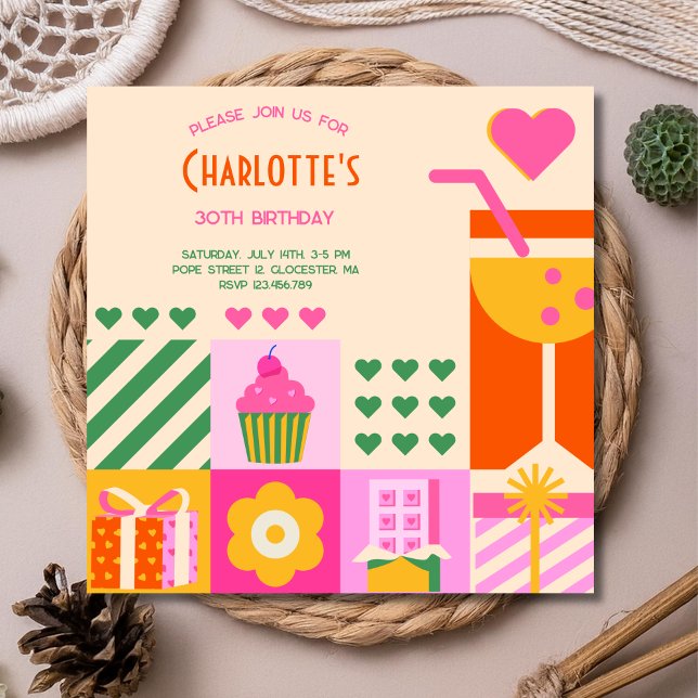 Convite Néon Cúbico Moderno Aniversário Adulto (Criador carregado)