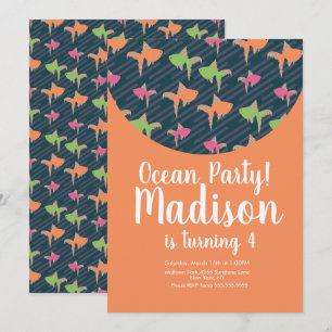 Convite Neon de Aniversário Peixe Dourado Oceano