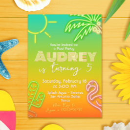 Convite Neon do Partido piscina - Tropical - Aloha