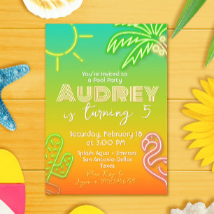 Convite Neon do Partido piscina - Tropical - Aloha