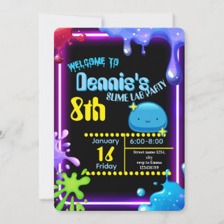 Convite Neon Drip Slime Birthday Party Invitation Kids