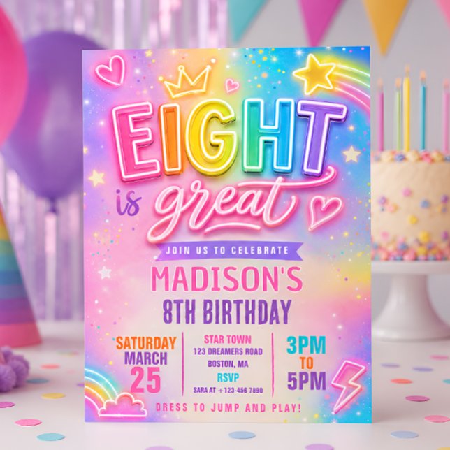 Convite Neon Eight É um Ótimo Aniversário  (Criador carregado)