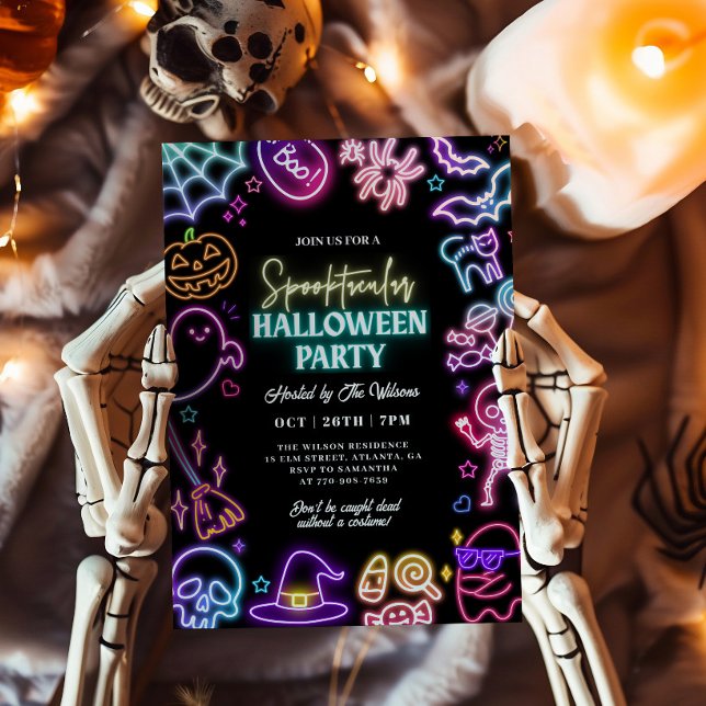 Convite Neon Espetacular de Halloween (Criador carregado)