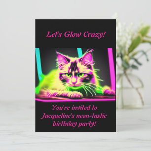 Convite Neon Feline Fiesta: Coleção de Aniversários para M
