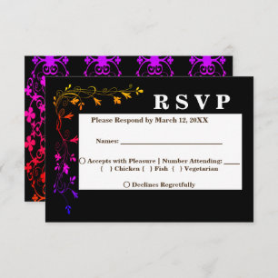 Convite Neon Floral Vines no Menu RSVP Preto de Fundo