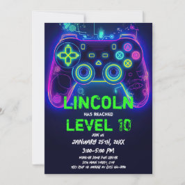 Convite Neon Gamer Arcade Video Game Level Up Aniversário