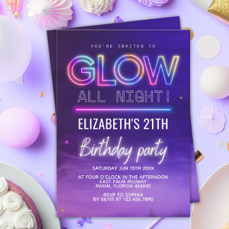 Convite Neon Glow Birthday Party – Glow All Night Theme