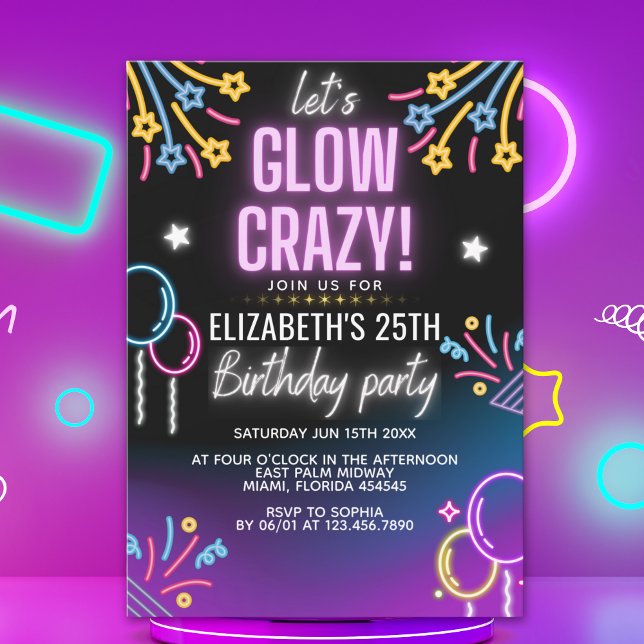 Convite Neon Glow - Birthday Party Invitation (Criador carregado)