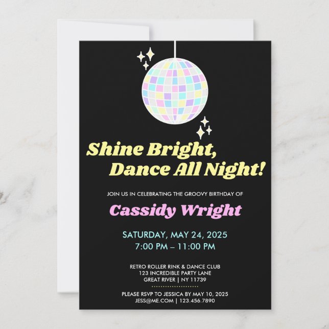 Convite Neon Glow Groovy Disco Aniversário (Frente)