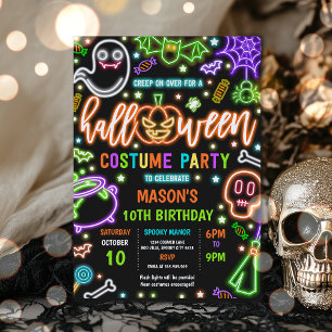 Convite Neon Glow Halloween Figurume Party Aniversário