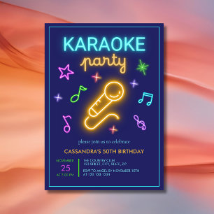 Convite Neon Glow Music Karaoke Birthday