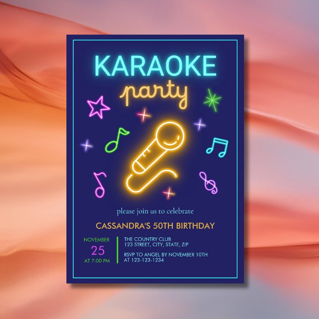 Convite Neon Glow Music Karaoke Birthday (Criador carregado)
