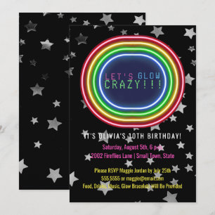 Convite Neon Glow na Festa de aniversário Escura  Grupo d