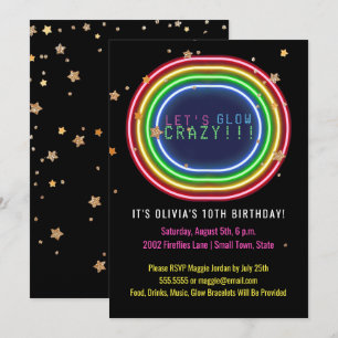Convite Neon Glow na Festa de aniversário Escura   Kids Pa
