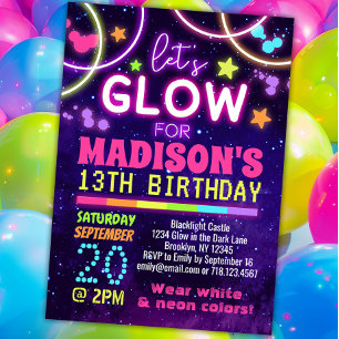 Convite Neon Glow no Aniversário do Dark Glow Party