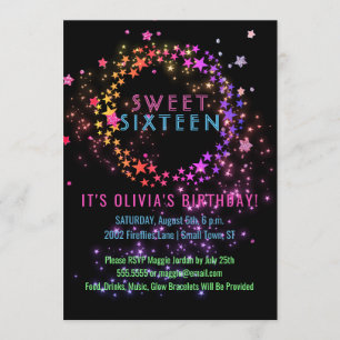 Convite Neon Glow no Dark Party  Doce 16