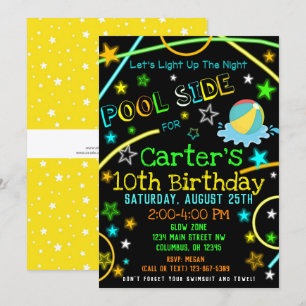 Convite Neon Glow no Dark Piscina Party