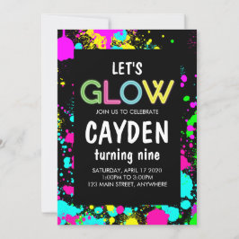 Convite Neon Glow Paint Splatter Birthday