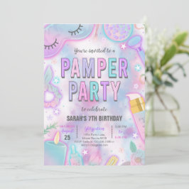Convite Neon Glow Pamper Spa Party Aniversário