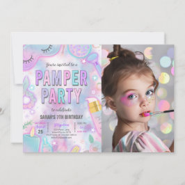 Convite Neon Glow Pamper Spa Party Aniversário Foto