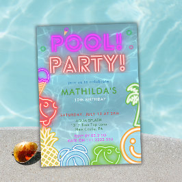 Convite Neon Glow Pool Party Any Age Birthday