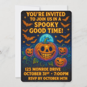 Convite Neon Glow Pumpkin Festa de Halloween