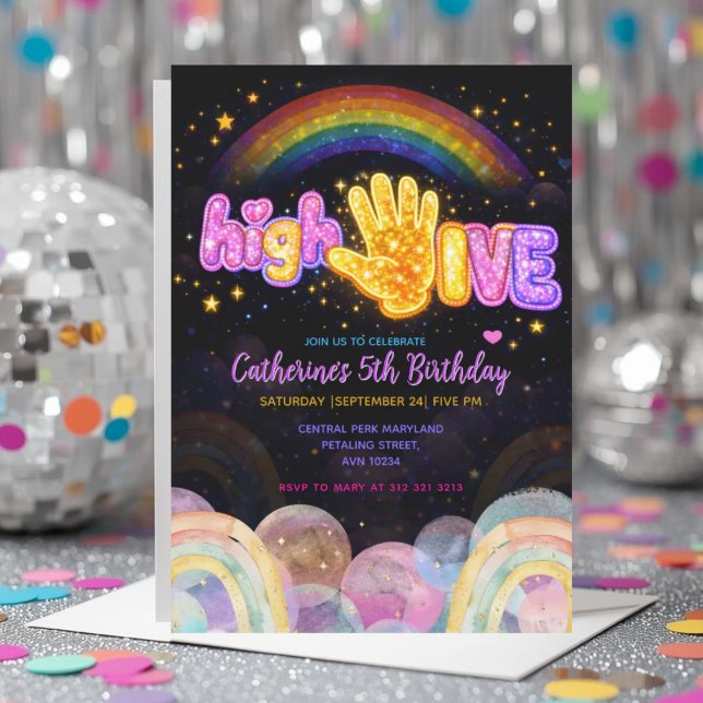 Convite Neon Glow Sparkle High Five Birthday Party (Criador carregado)