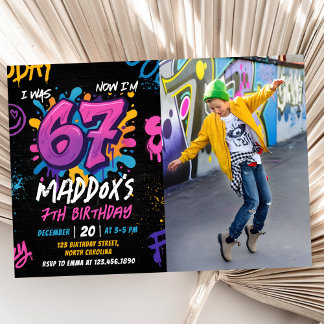 Convite Neon Graffiti Six Seven Kids 7th Birthday Photo