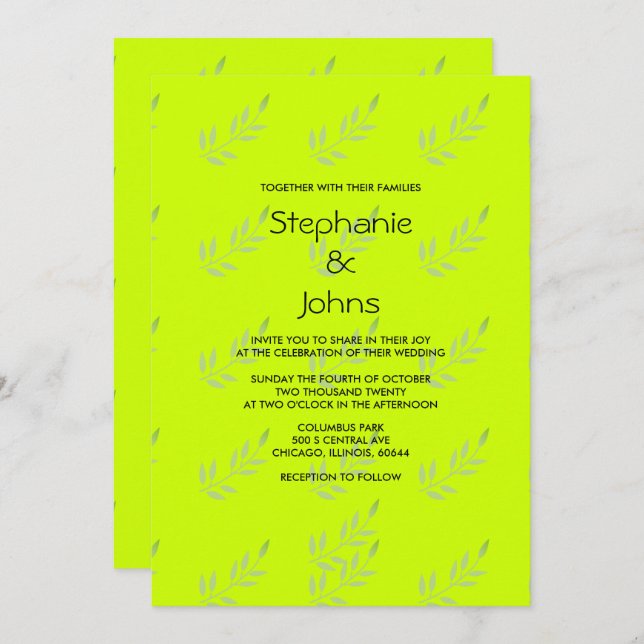 Convite Neon Green Yellow Colorful deixa Art Boho Weding (Frente/Verso)
