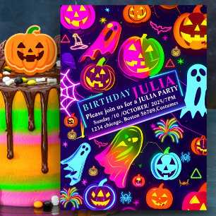 Convite Neon Halloween acende-se arco-íris brilhante Festa