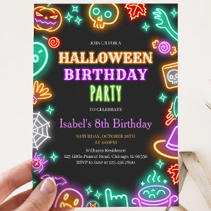 Convite Neon Halloween Birthday