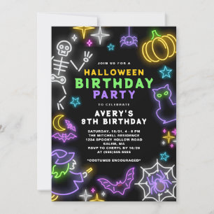 Convite Neon Halloween Boys 8th Birthday Festa de Costume