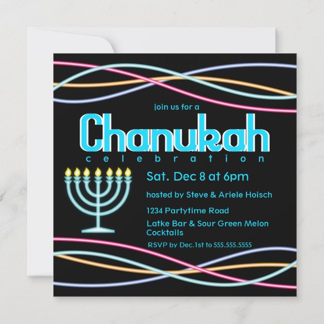 Convite Neon Hanukkah Party (Verso)