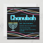 Convite Neon Hanukkah Party<br><div class="desc">Celebrar Chanukah com este convite ao estilo neon. Luzes neon e menorás neon.</div>