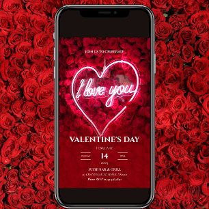 Convite Neon I Love You Dia de os namorados Invance