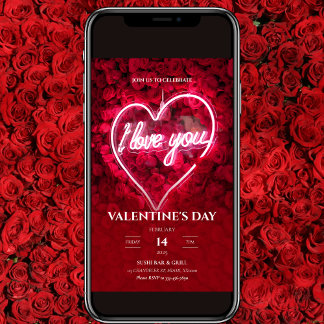 Convite Neon I Love You Dia de os namorados Invance