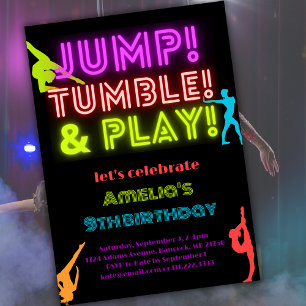 Convite Neon Jump Trumble Toque Qualquer ginástica de aniv