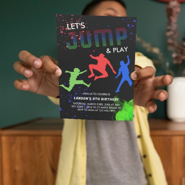 Convite Neon Kids Trampoline Park Festa de aniversário (Criador carregado)