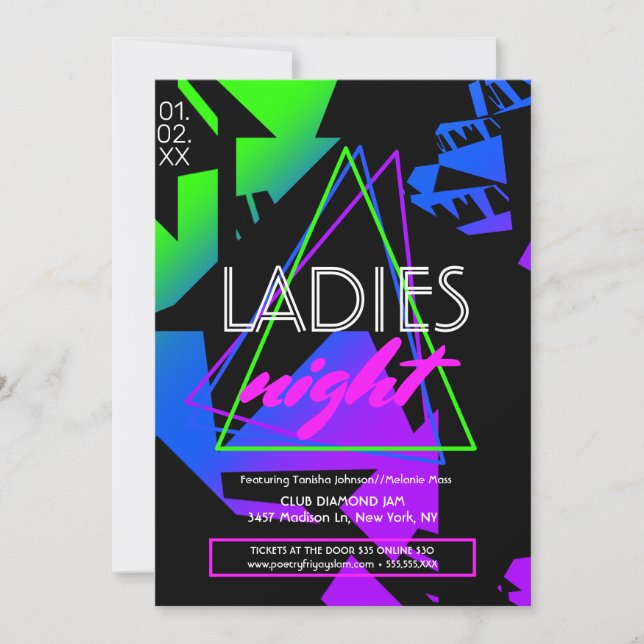 Convite Neon Ladies Night Geométrico Club Flyer Promociona (Frente)