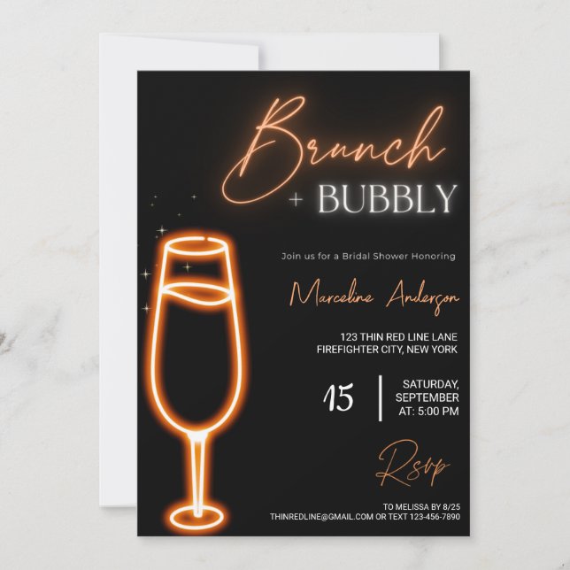 Convite Neon Light Petals & Prosecco Brunch e Bubble (Frente)
